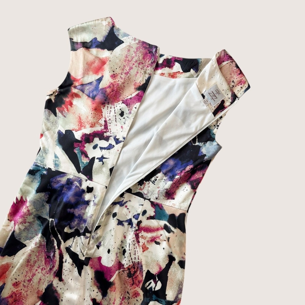 Suzi Chin Maggy Boutique Silk Watercolor Rosette Sheath Dress 10 Wedding guest - Picture 13 of 14